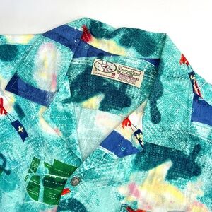 Bayou Wear Shirt Men L Blue Floral AOP New Orleans Jazz Festival French Camp